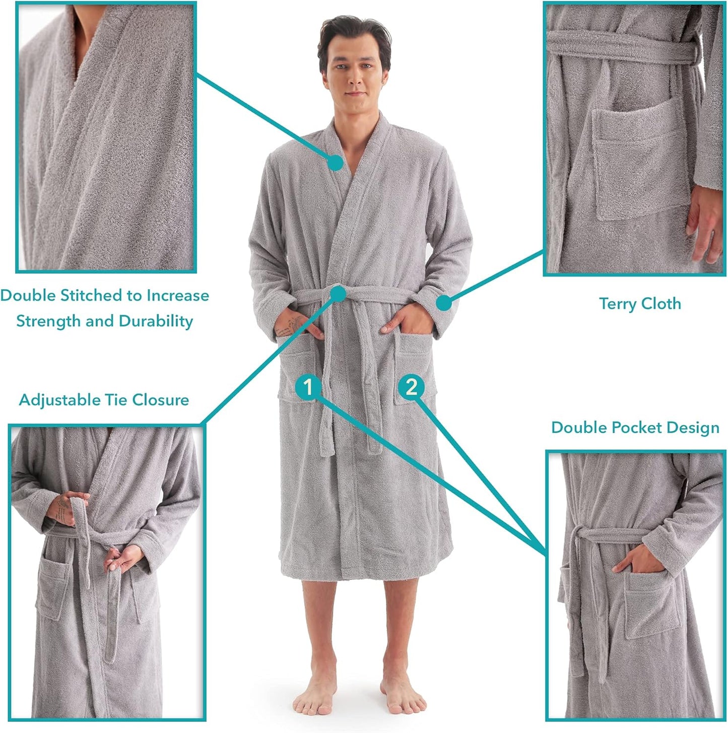 Terry Cloth Robes for Men 100% Natural Turkish Cotton Bathrobe for Men - Luxury Mens Robes in a Great Box